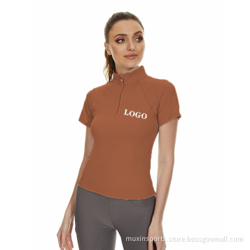 Brown Nylon Soft Standing Collar Riding Tops